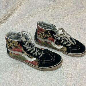 Vans sk8 black high tops with flowers